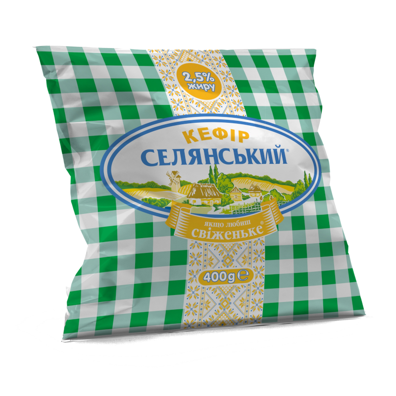 Кефір СЕЛЯНСЬКИЙ 2,5%, 400г, плівка поліетиленова